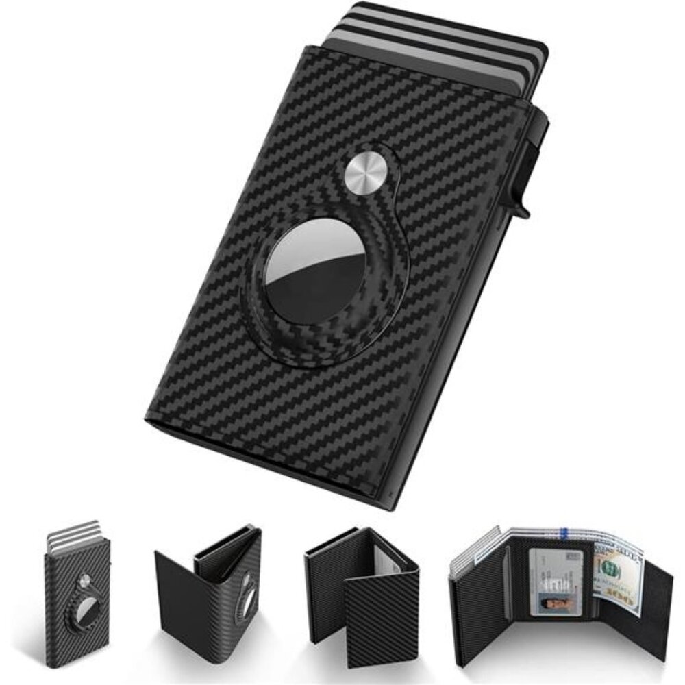 Mens Smart Wallet Card Holder for AirTag: Leather, Compatible with Apple Air